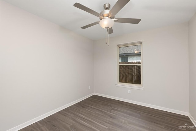 14222 Chalk Ridge Dr, Mcallen, TX 78504 - unfurnished room with dark wood-style floors, baseboards, and ceiling fan