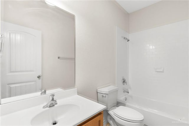 full bathroom with vanity, toilet, and tub / shower combination