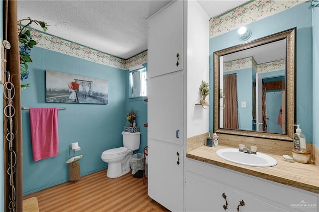 7027 Jo Din St, Edinburg, TX 78542 - bathroom featuring toilet, vanity, a textured ceiling, and wood finished floors