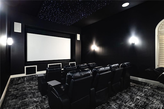 home theater room with carpet flooring