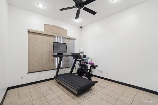 2712 Cornell Ave, Mcallen, TX 78504 - workout room featuring a ceiling fan, baseboards, recessed lighting, and light tile patterned floors