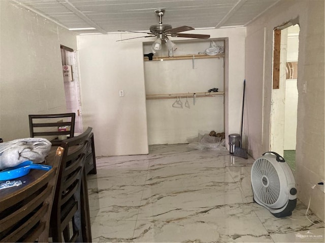 602 E Kelly Ave E, Pharr, TX 78577 - dining room featuring a ceiling fan and marble finish floors