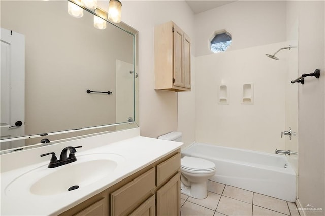 full bathroom with tile patterned flooring, vanity, toilet, and shower / bath combination