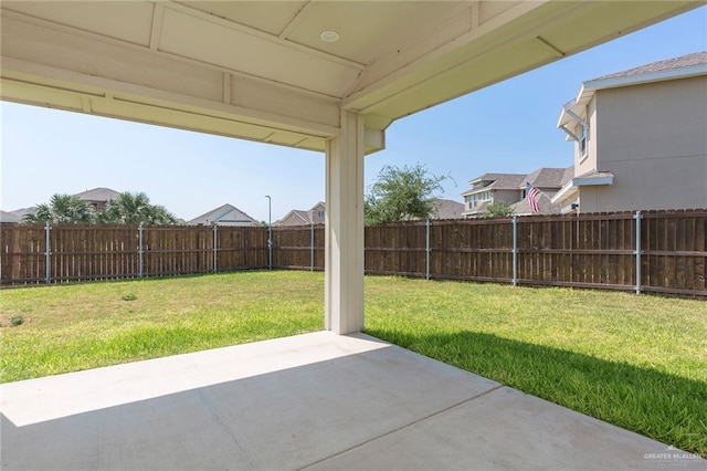 view of yard with a patio and a fenced backyard