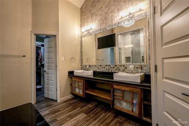 bathroom featuring hardwood / wood-style floors and vanity