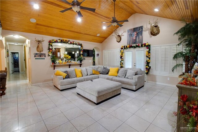 104 El Dora Rd, Alamo, TX 78516 - living area featuring wood ceiling, arched walkways, a ceiling fan, baseboards, and recessed lighting