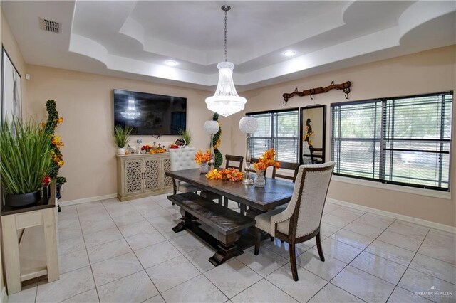 104 El Dora Rd, Alamo, TX 78516 - dining area with a raised ceiling, baseboards, light tile patterned floors, and recessed lighting