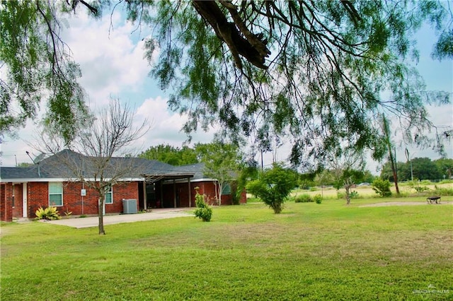 view of yard with driveway and a carport
