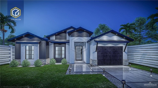 view of front facade with a garage and a front lawn