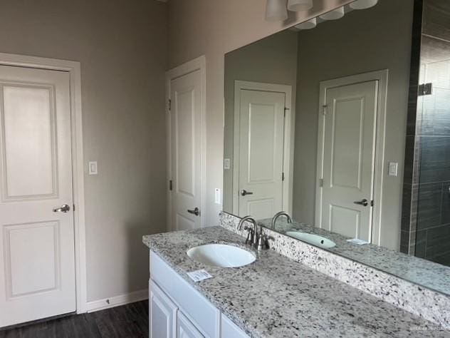 14405 Chalk Ridge Dr, Mcallen, TX 78504 - full bath featuring vanity, wood finished floors, and a tile shower