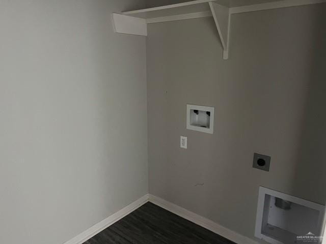 14405 Chalk Ridge Dr, Mcallen, TX 78504 - laundry area with electric dryer hookup, hookup for a washing machine, and dark wood-type flooring