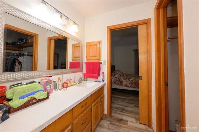 bathroom with hardwood / wood-style floors and vanity