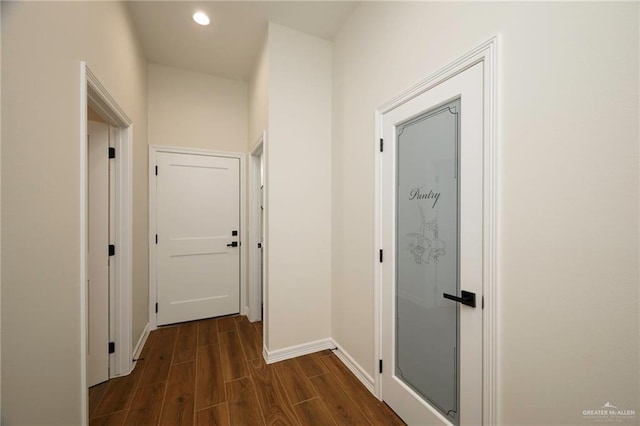 hallway featuring dark hardwood / wood-style flooring