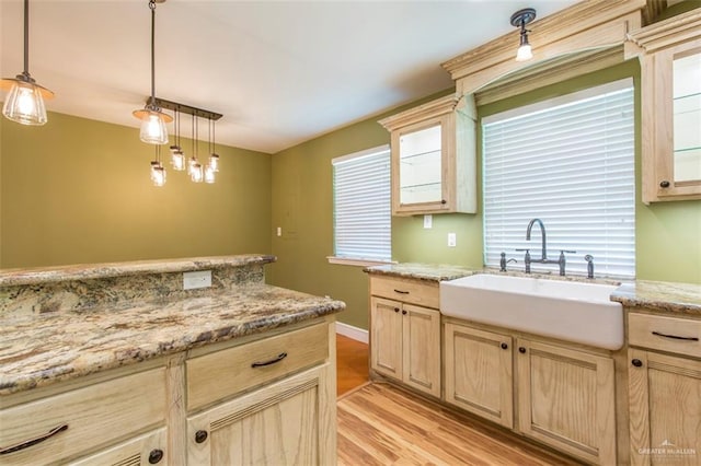 4009 Wescan Ln, Mission, TX 78572 - kitchen with pendant lighting, plenty of natural light, light hardwood / wood-style floors, and sink