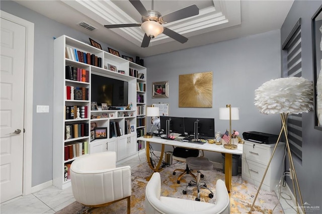 home office featuring ceiling fan