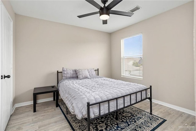 6009 Midcrown Dr, San Antonio, TX 78218 - bedroom featuring light wood finished floors, baseboards, and ceiling fan
