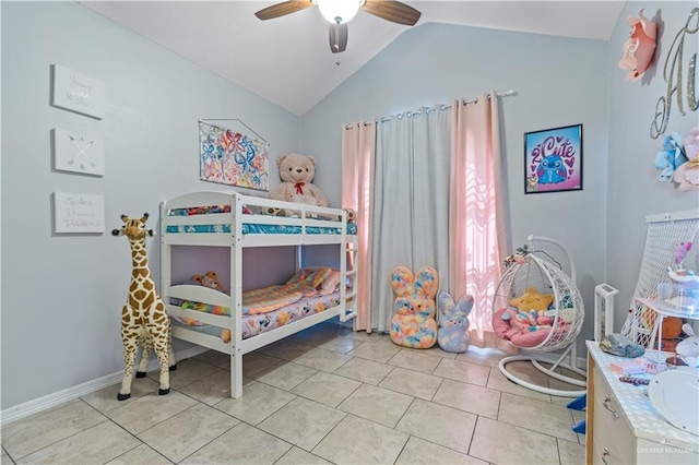 612 Persimmon Ave, Edinburg, TX 78539 - bedroom featuring lofted ceiling, ceiling fan, and light tile patterned floors