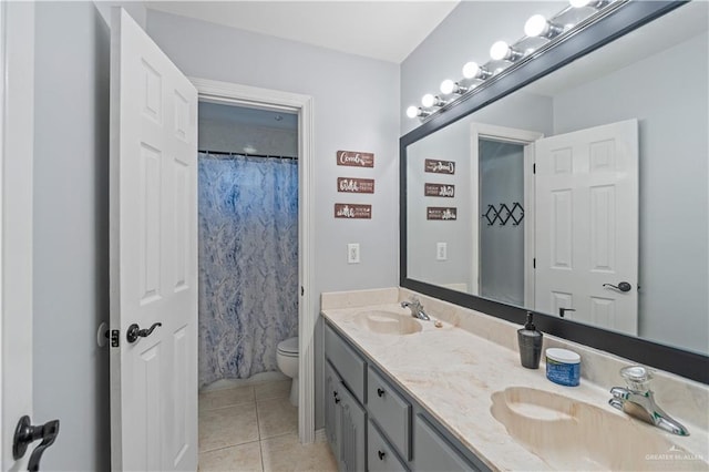 612 Persimmon Ave, Edinburg, TX 78539 - full bathroom featuring tile patterned flooring, double vanity, and a shower with shower curtain