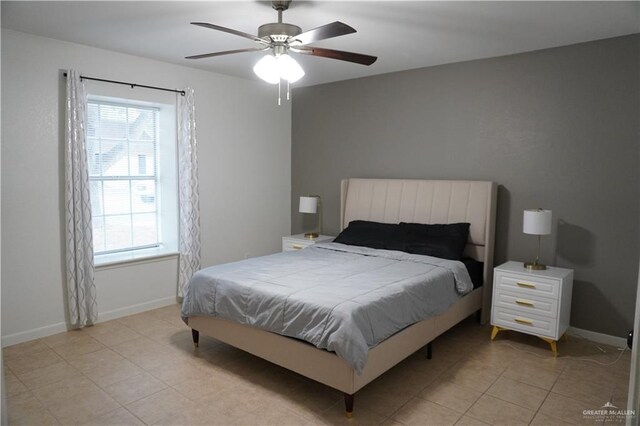 2405 Sundrop Ave, Mission, TX 78574 - bedroom featuring multiple windows, light tile patterned flooring, baseboards, and a ceiling fan