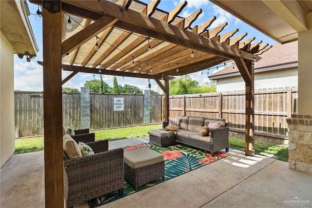 2803 Thompson St, Mission, TX 78573 - fenced backyard featuring outdoor lounge area, a pergola, and a patio