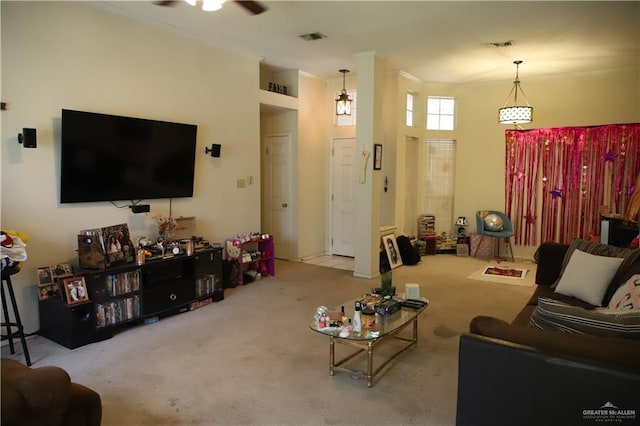 1811 Crown Pointe Blvd, Mission, TX 78572 - carpeted living area with a ceiling fan and visible vents