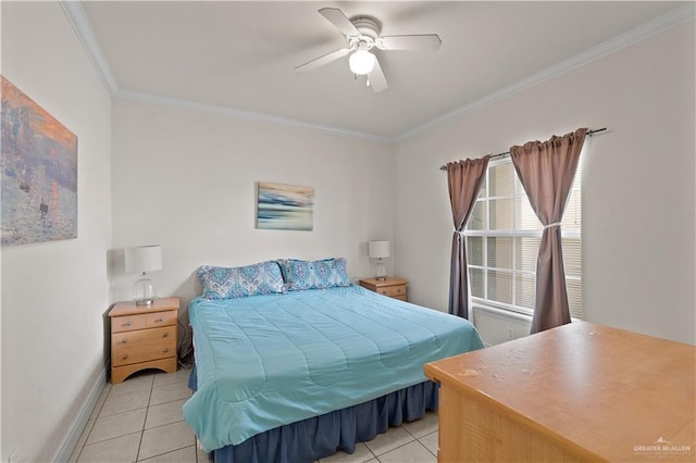 129 E Lantana St Unit 3, South Padre Island, TX 78597 - bedroom with ornamental molding, ceiling fan, baseboards, and light tile patterned floors