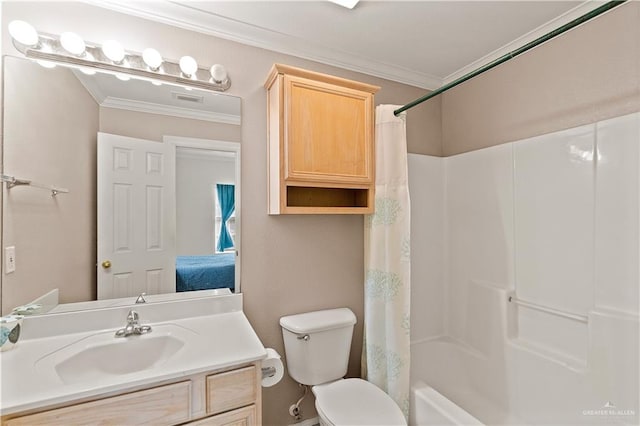 129 E Lantana St Unit 3, South Padre Island, TX 78597 - full bathroom featuring visible vents, vanity, toilet, and crown molding