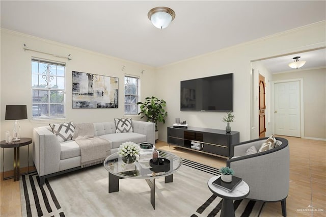 living room featuring ornamental molding