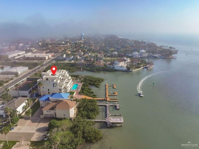 aerial view with a water view