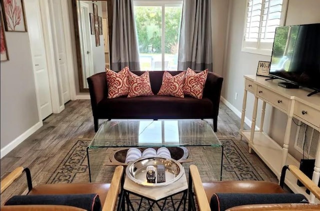 102 E Tarpon St, South Padre Island, TX 78597 - living room with baseboards and wood finished floors