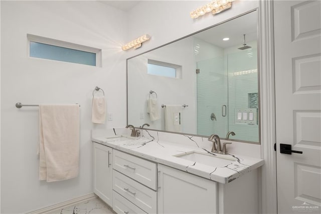 3100 Silver Oak Ave, Mission, TX 78574 - full bath with a shower stall, double vanity, and marble finish flooring