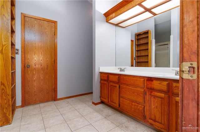 bathroom with vanity and tile patterned floors