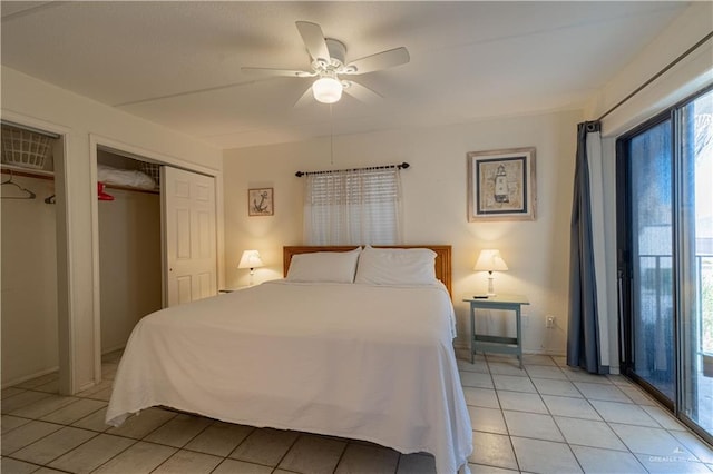 104 E Parade Dr Unit 12, South Padre Island, TX 78597 - tiled bedroom featuring a closet and ceiling fan