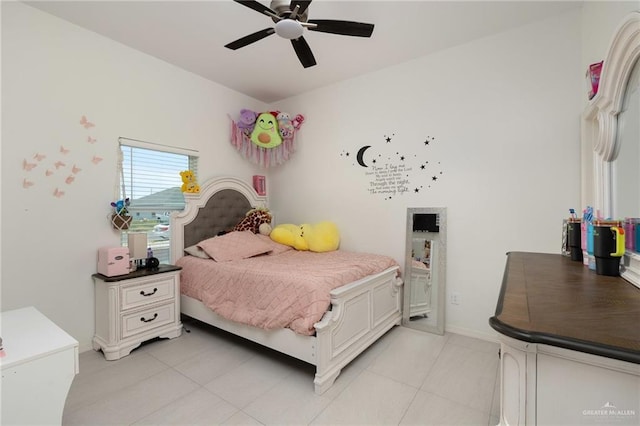 6317 Cardiff Ave, Edinburg, TX 78542 - bedroom featuring light tile patterned floors, baseboards, and ceiling fan