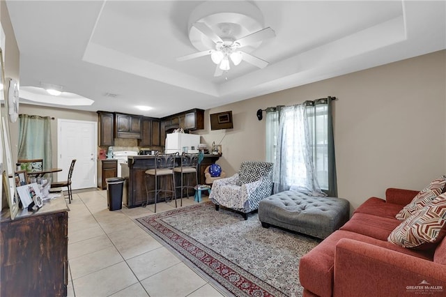 115 W Albatross Ave, Pharr, TX 78577 - living area featuring a raised ceiling, ceiling fan, and light tile patterned floors