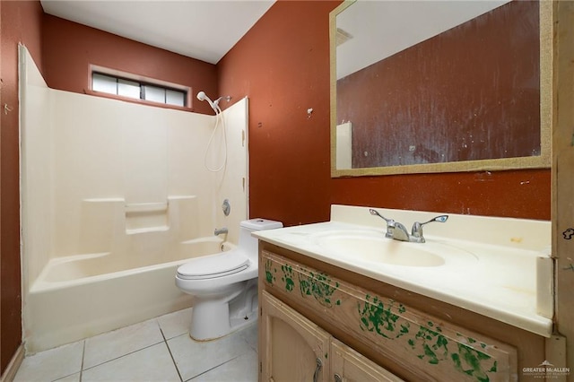 full bathroom with tile patterned flooring, vanity, bathtub / shower combination, and toilet