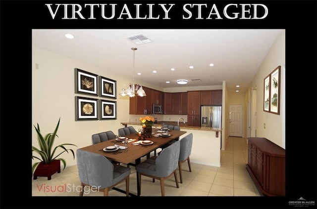 301 Houston St Unit 3303, Port Isabel, TX 78597 - dining room with light tile patterned flooring, a chandelier, and recessed lighting