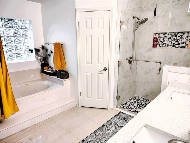 2513 Sandpiper Ave, Mcallen, TX 78504 - full bath featuring a garden tub, a stall shower, tile patterned flooring, and double vanity