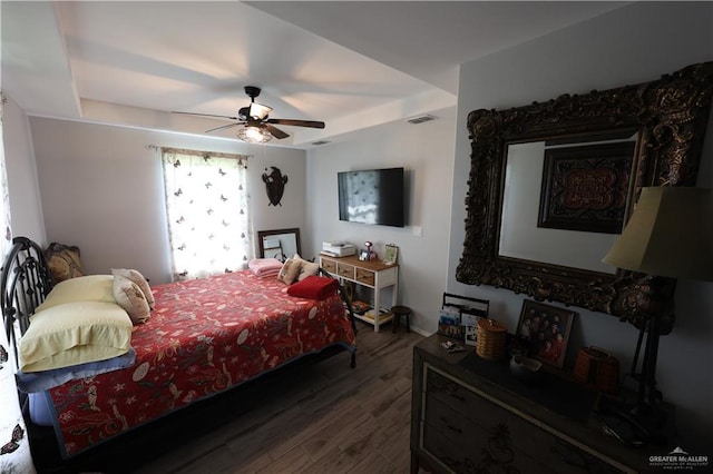 29082 Reynolds Dr, La Feria, TX 78559 - bedroom with wood finished floors, ceiling fan, and a raised ceiling