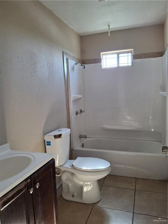 full bathroom featuring toilet, vanity, shower / tub combination, and tile patterned flooring