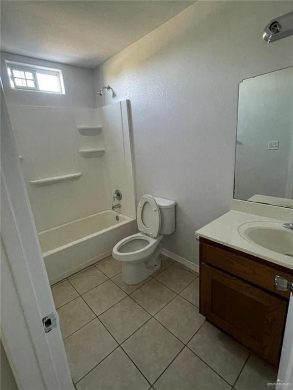 full bathroom featuring tile patterned floors, washtub / shower combination, vanity, and toilet