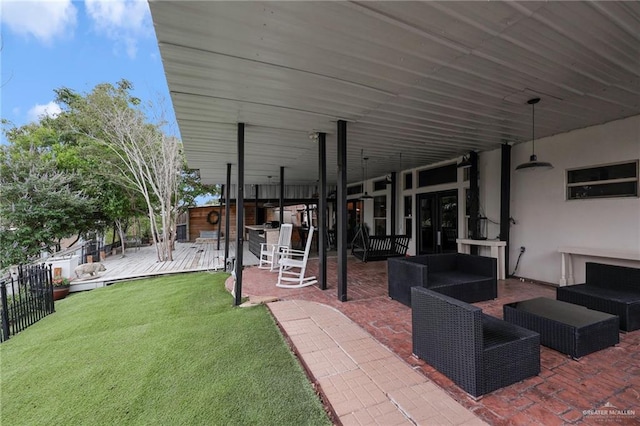 1909 Lake Point Dr, Mission, TX 78572 - view of patio / terrace featuring an outdoor living space, fence, and a wooden deck
