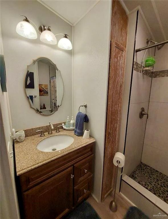 bathroom with vanity and walk in shower