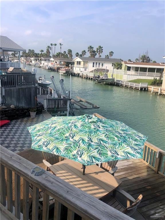 dock area with a water view