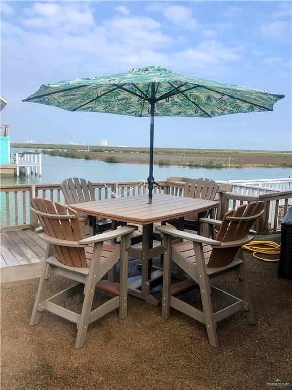 dock area featuring a deck with water view