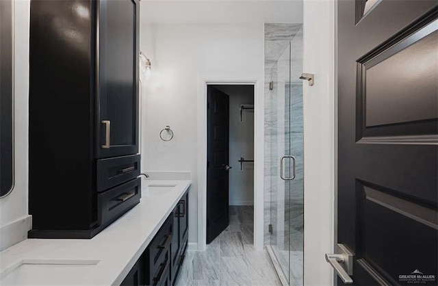 bathroom featuring vanity and walk in shower