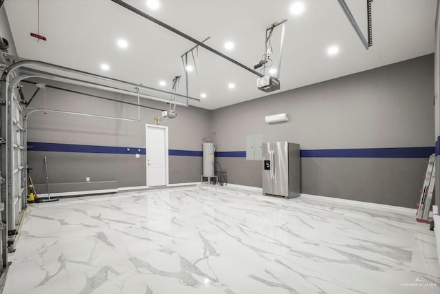 2806 S Woods Dr, Edinburg, TX 78542 - garage featuring stainless steel fridge, gas water heater, and a garage door opener