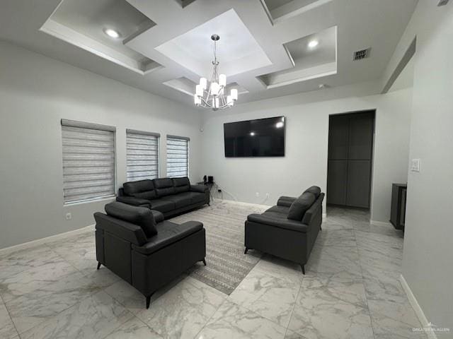 living room featuring a chandelier