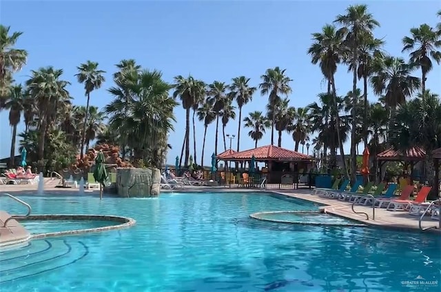 view of swimming pool with a gazebo