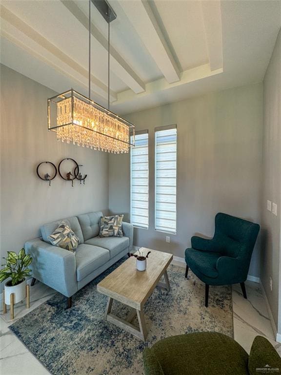 1313 W Dawes Ave W, Alton, TX 78573 - living area featuring a chandelier and baseboards